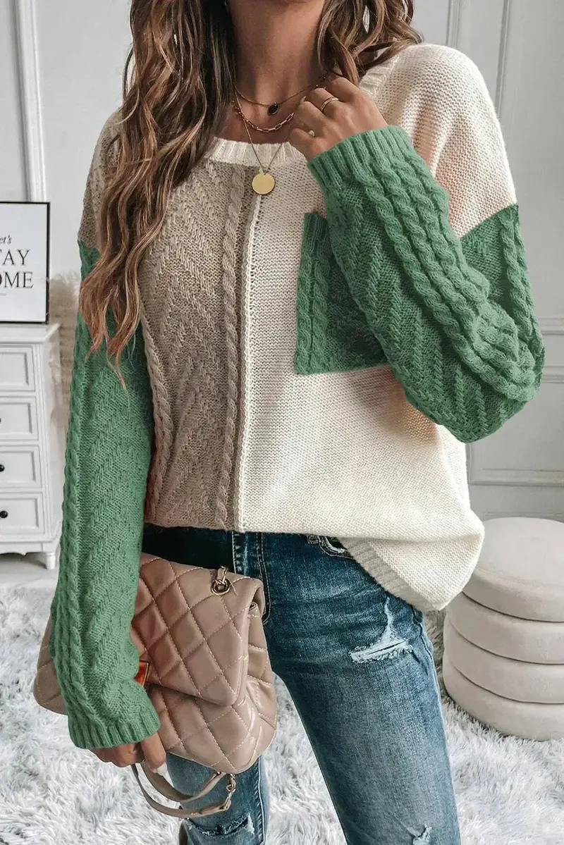 Full Size Color Block Drop Shoulder Sweater 5