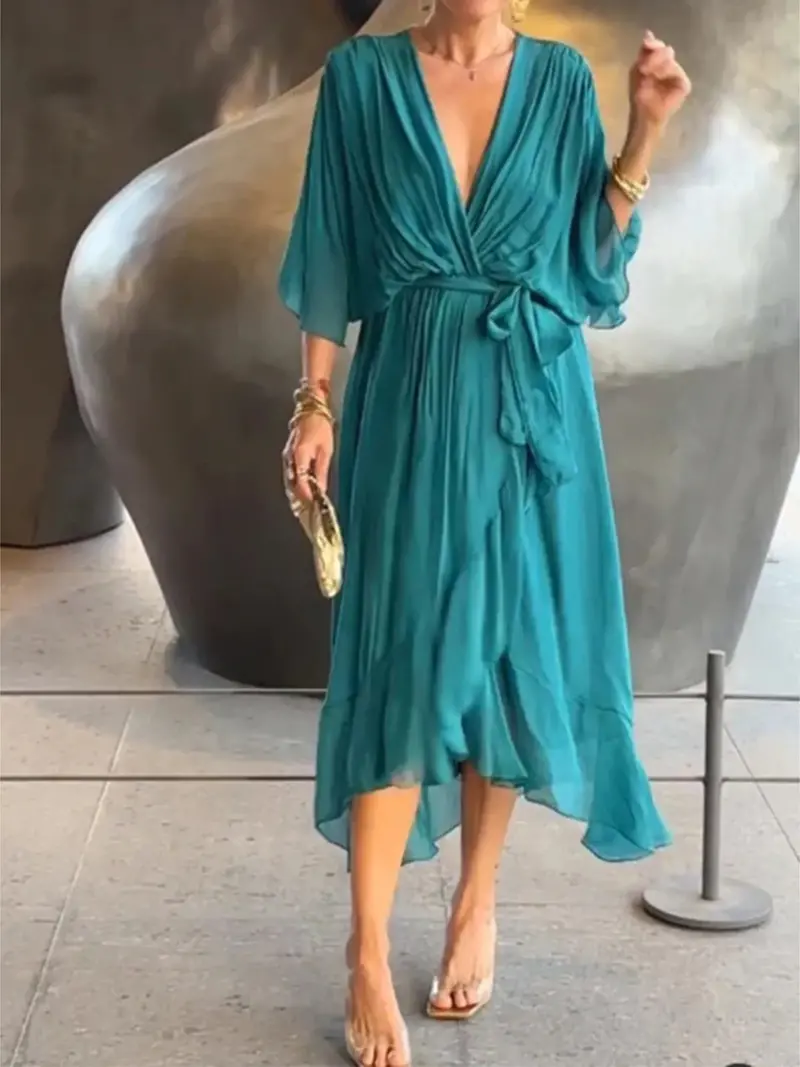 Full Size Flowy Tie Front Midi Dress With Flutter Sleeves Plus Size 11