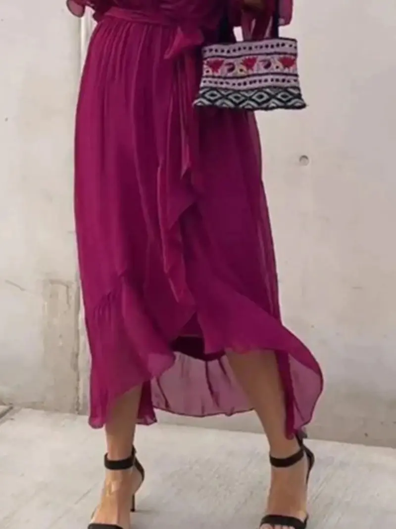 Full Size Flowy Tie Front Midi Dress With Flutter Sleeves Plus Size 15