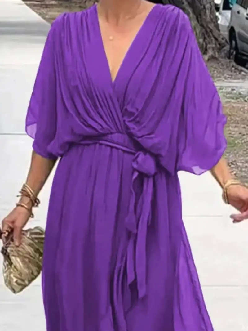 Full Size Flowy Tie Front Midi Dress With Flutter Sleeves Plus Size 17