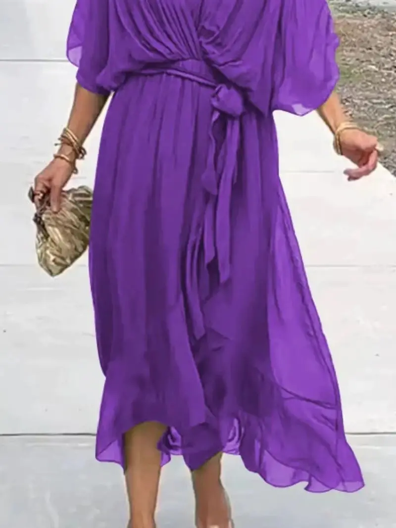 Full Size Flowy Tie Front Midi Dress With Flutter Sleeves Plus Size 18