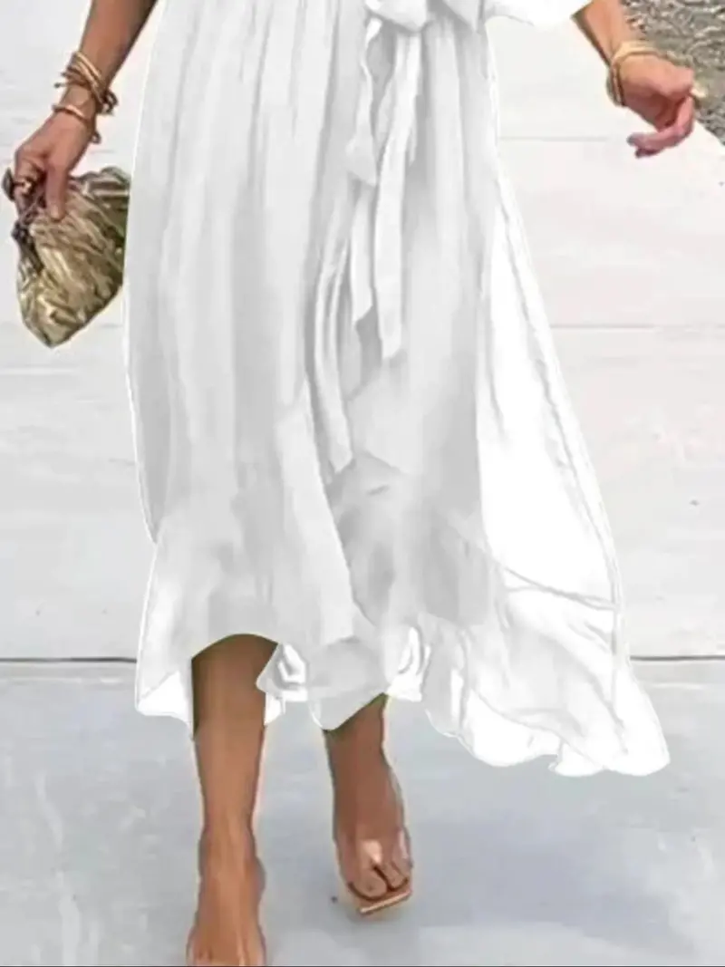 Full Size Flowy Tie Front Midi Dress With Flutter Sleeves Plus Size 20