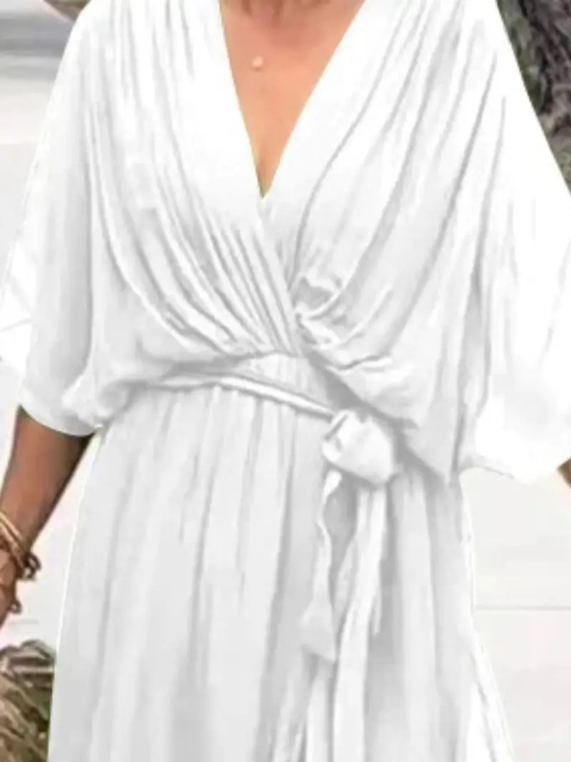 Full Size Flowy Tie Front Midi Dress With Flutter Sleeves Plus Size 21