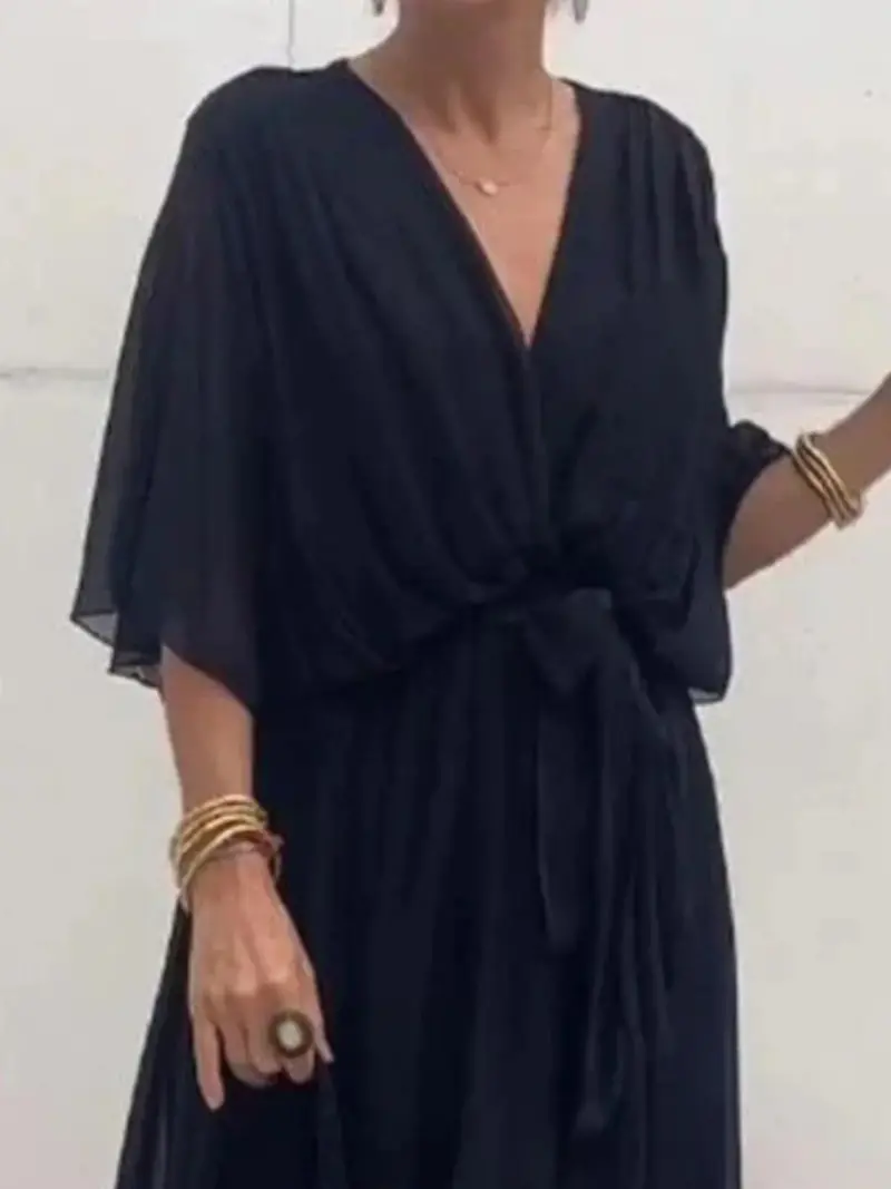 Full Size Flowy Tie Front Midi Dress With Flutter Sleeves Plus Size 23