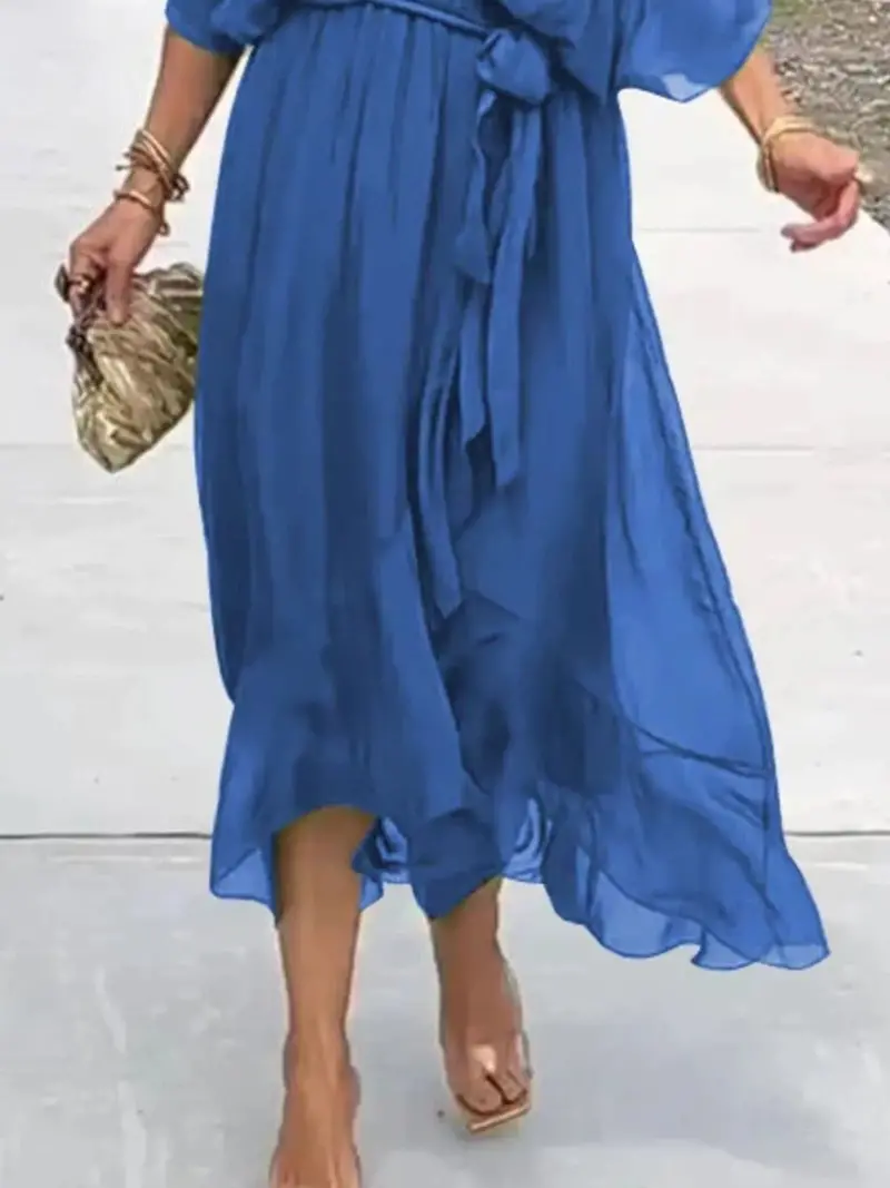 Full Size Flowy Tie Front Midi Dress With Flutter Sleeves Plus Size 26
