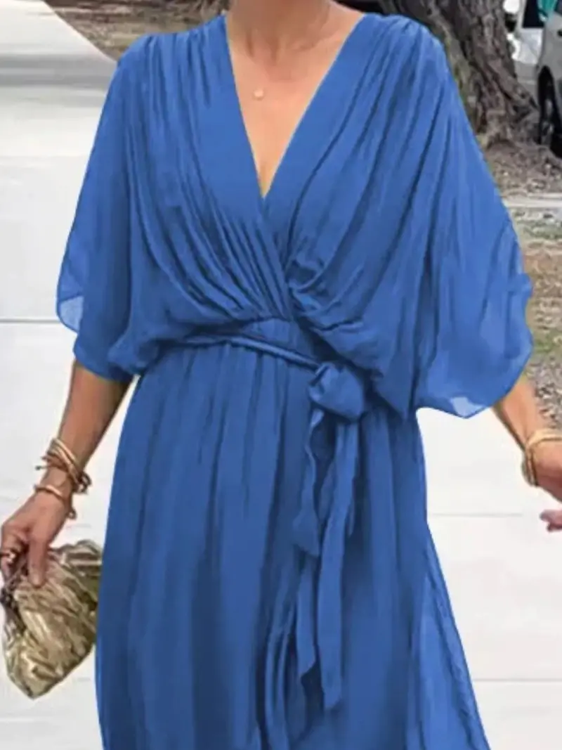 Full Size Flowy Tie Front Midi Dress With Flutter Sleeves Plus Size 27