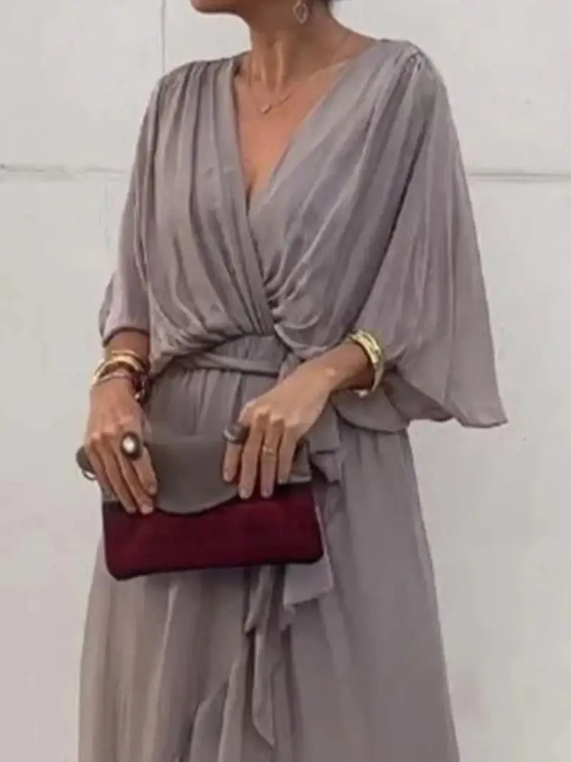 Full Size Flowy Tie Front Midi Dress With Flutter Sleeves Plus Size 29