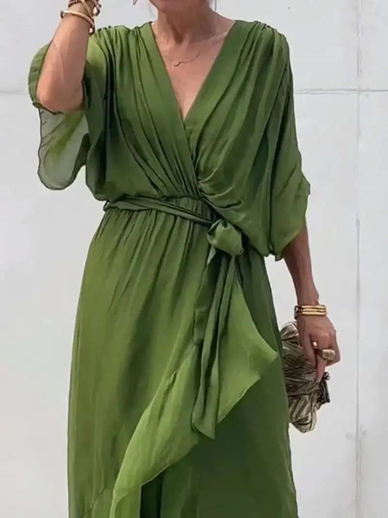 Full Size Flowy Tie Front Midi Dress With Flutter Sleeves Plus Size 3