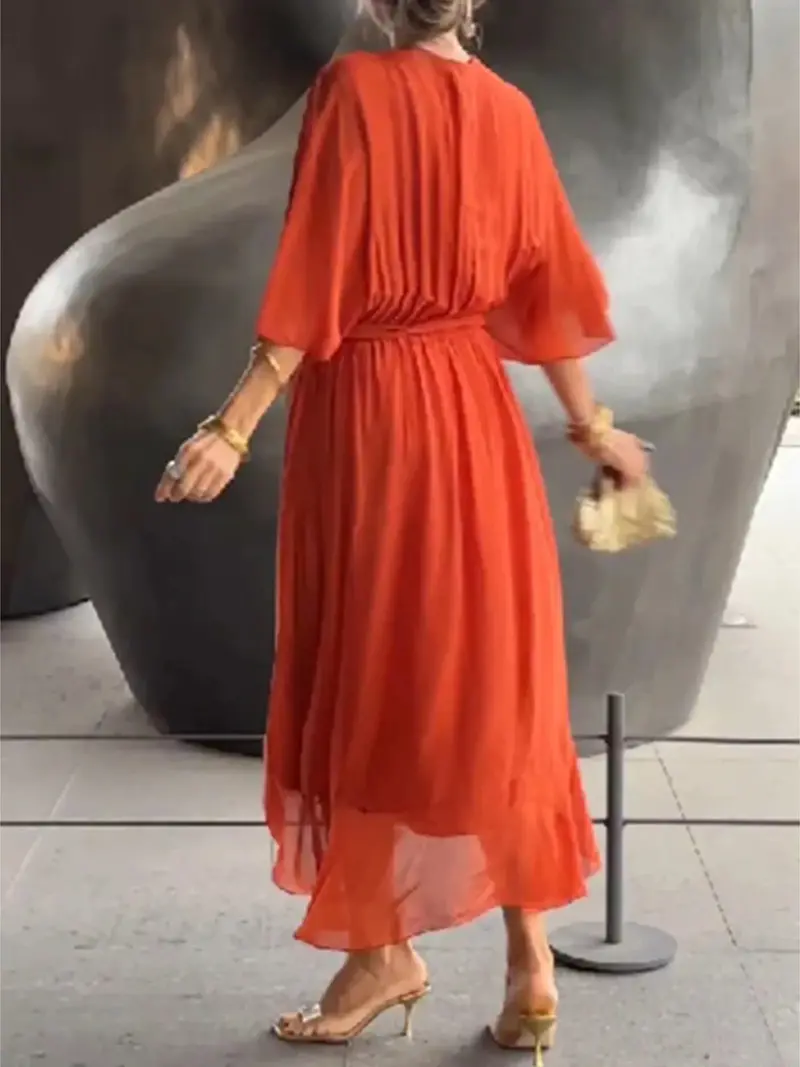 Full Size Flowy Tie Front Midi Dress With Flutter Sleeves Plus Size 5