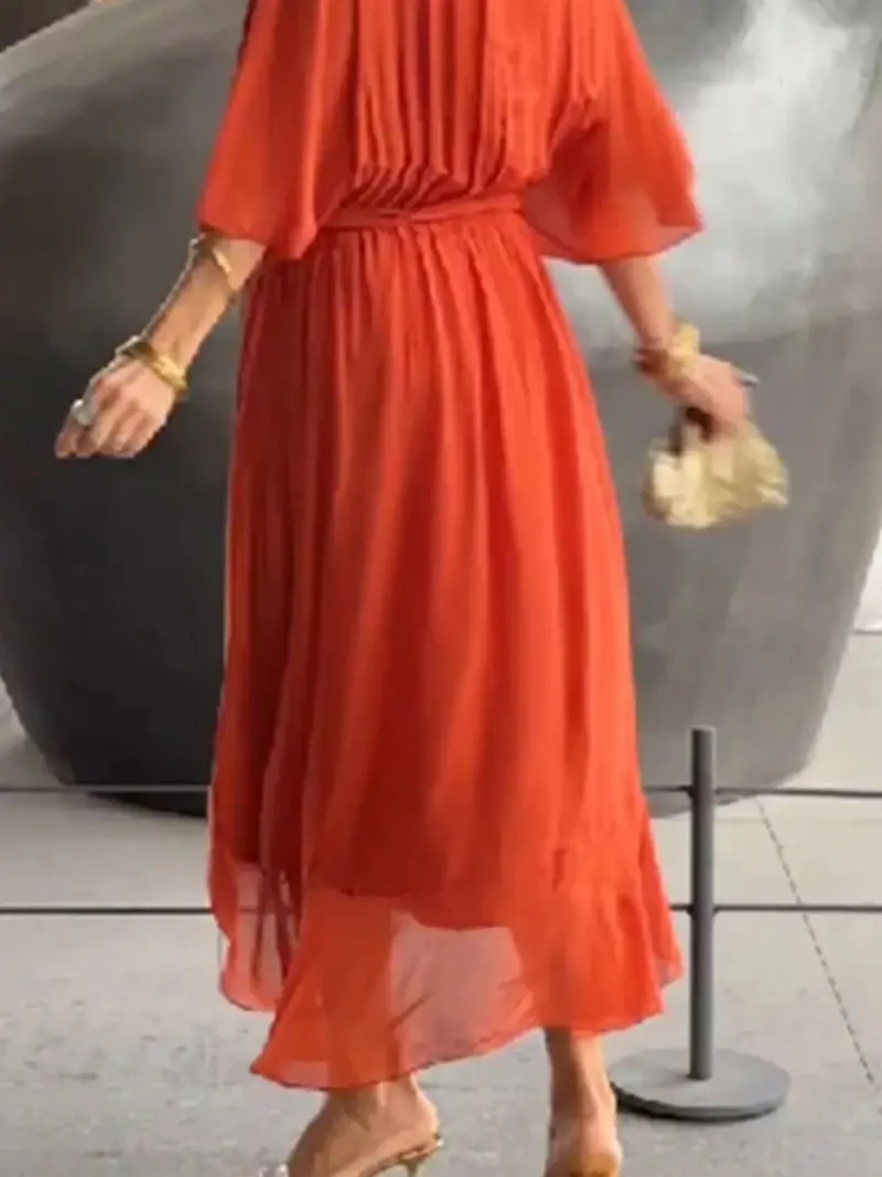 Full Size Flowy Tie Front Midi Dress With Flutter Sleeves Plus Size 6