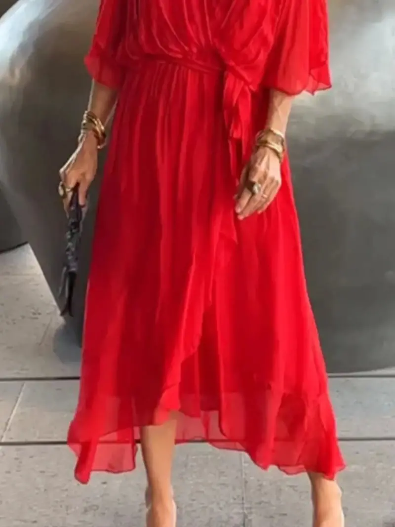Full Size Flowy Tie Front Midi Dress With Flutter Sleeves Plus Size 9