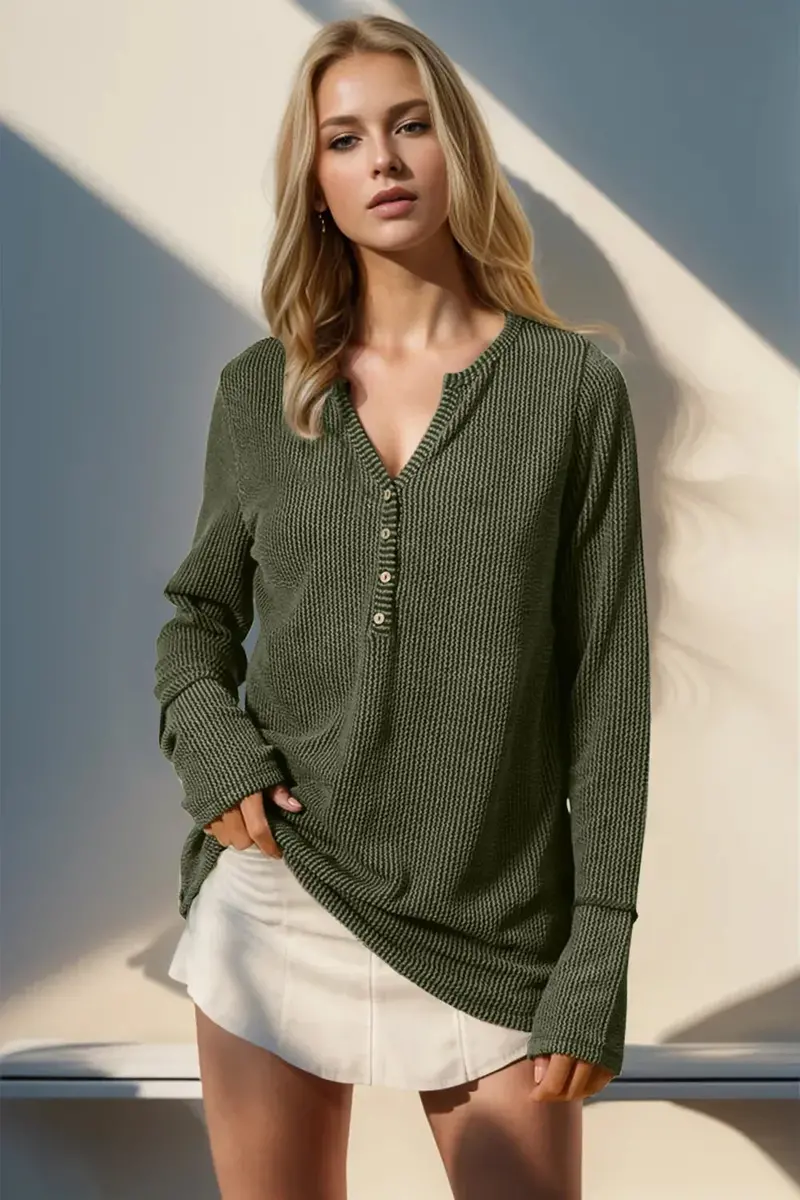 Full Size Notched Thumbhole Long Sleeve T-Shirt 1