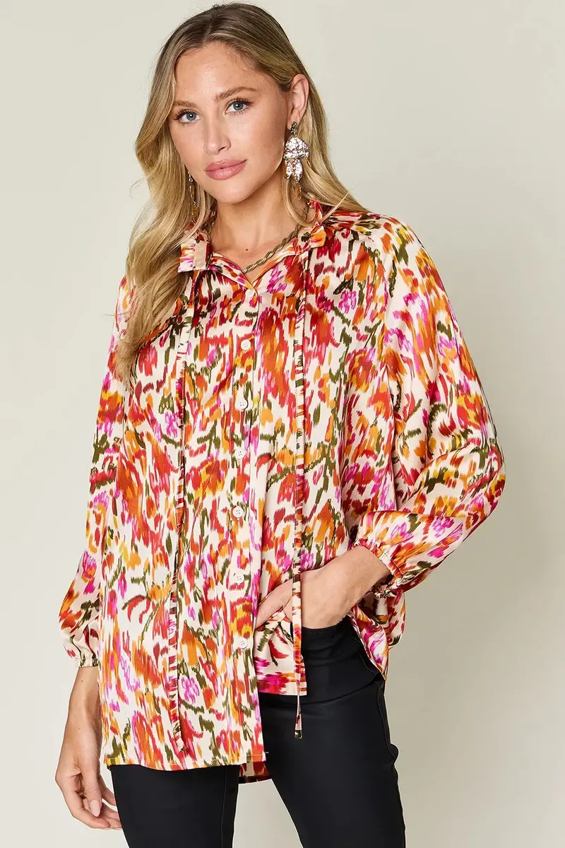 Full Size Printed Button Up Long Sleeve Shirt 1