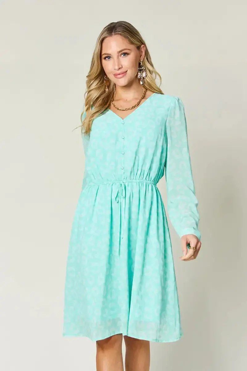 Full Size Printed Ruched V-Neck Long Sleeve Dress 1