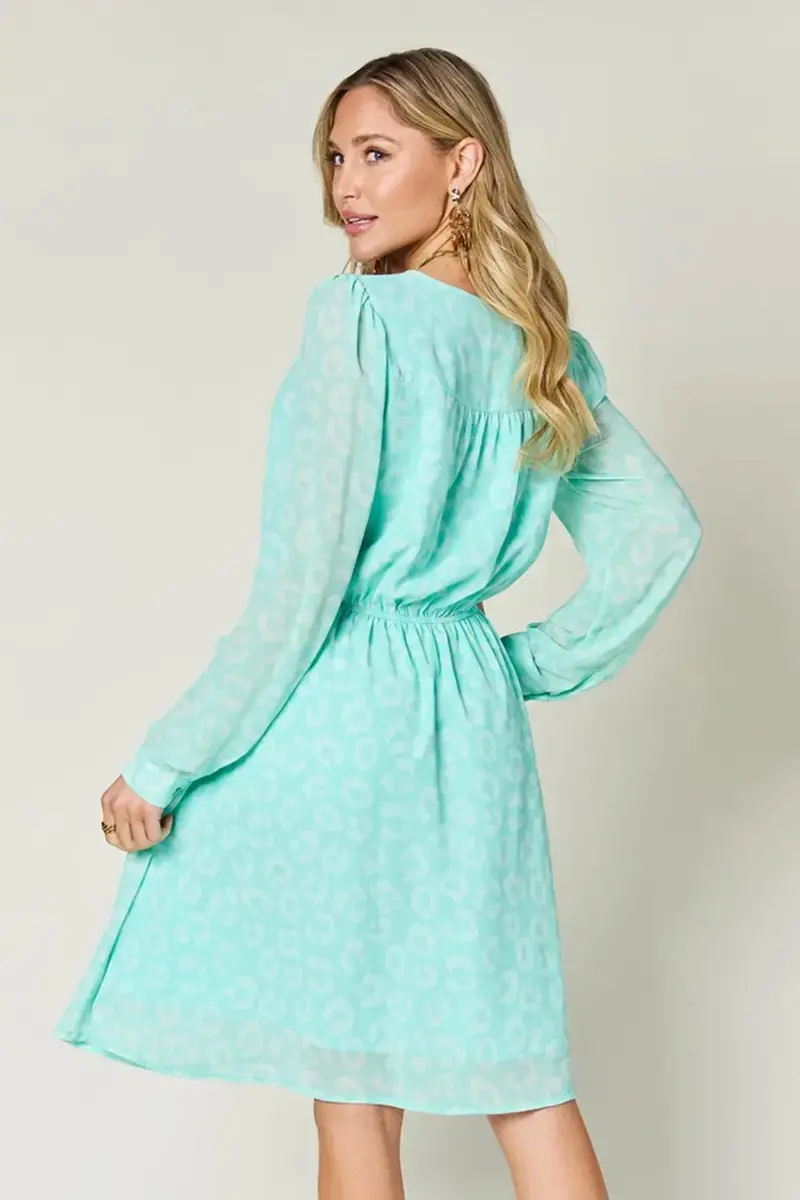 Full Size Printed Ruched V-Neck Long Sleeve Dress 2