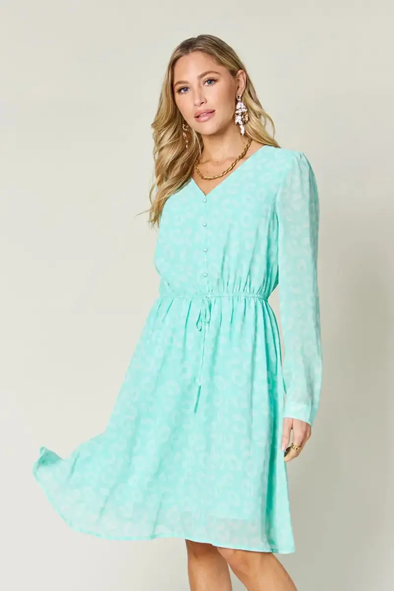 Full Size Printed Ruched V-Neck Long Sleeve Dress 3