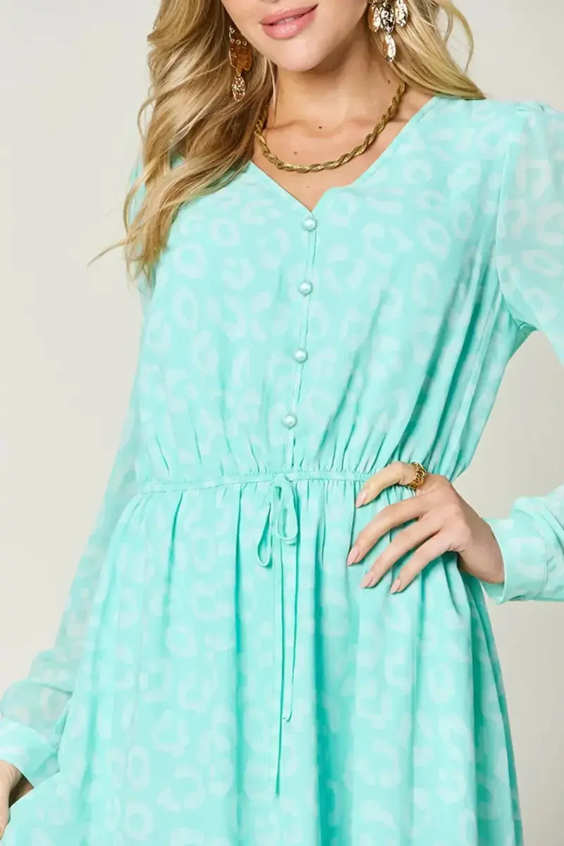 Full Size Printed Ruched V-Neck Long Sleeve Dress 4
