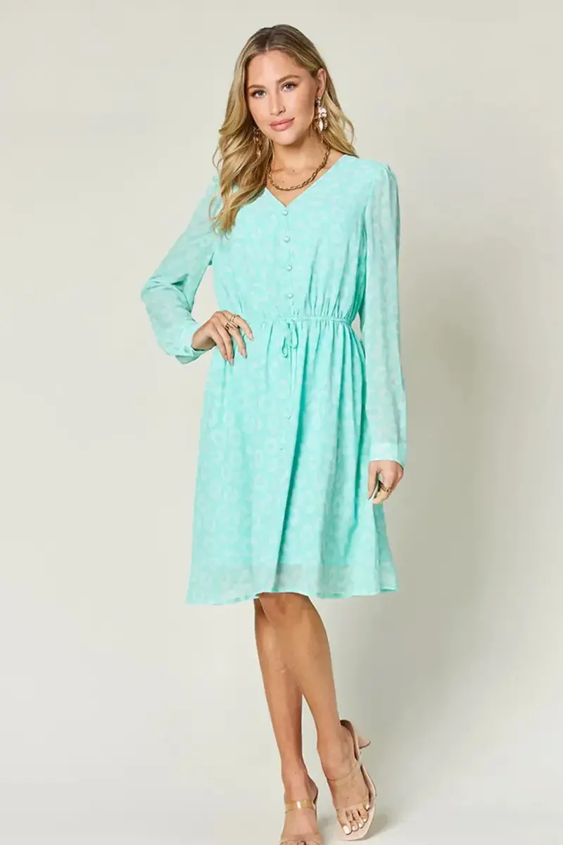 Full Size Printed Ruched V-Neck Long Sleeve Dress 5