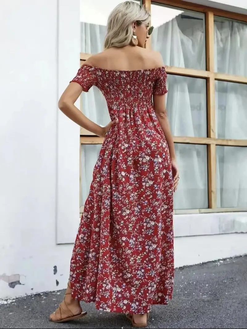 Full Size Slit Off-Shoulder Floral Midi Dress Plus Size 10