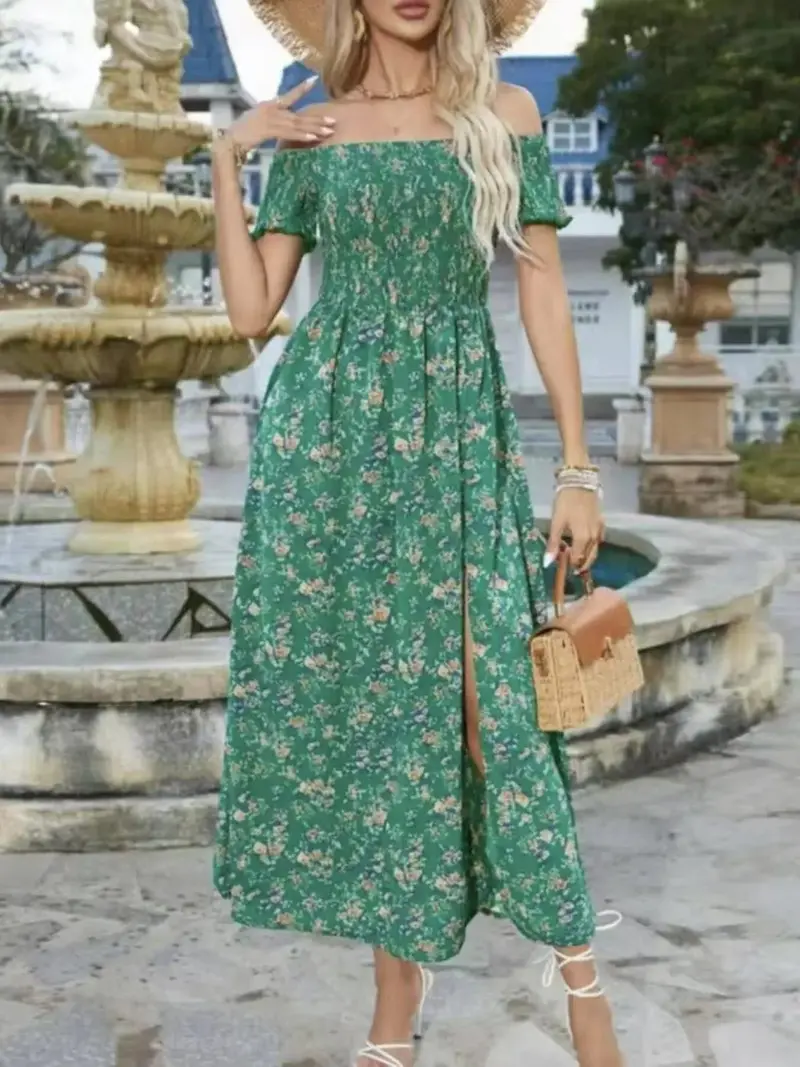Full Size Slit Off-Shoulder Floral Midi Dress Plus Size 13