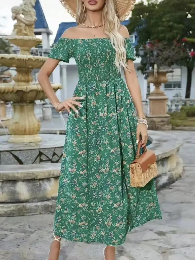 Full Size Slit Off-Shoulder Floral Midi Dress Plus Size 14