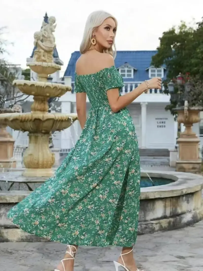 Full Size Slit Off-Shoulder Floral Midi Dress Plus Size 15
