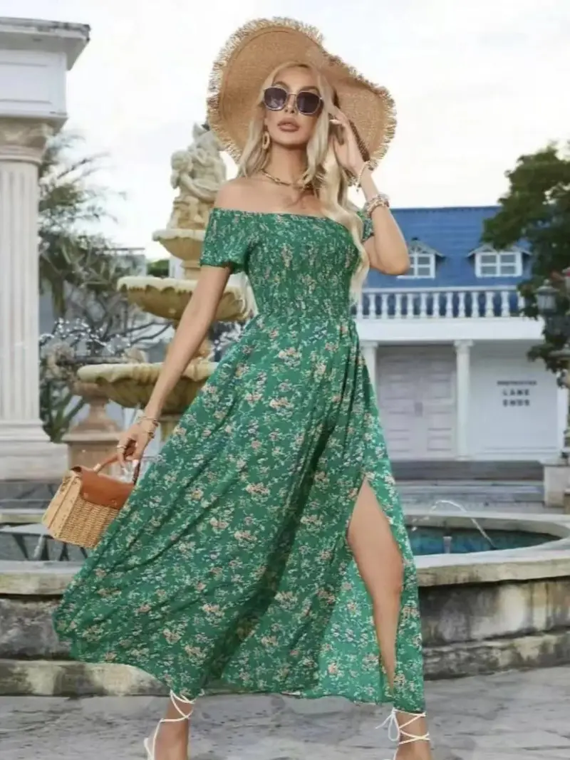 Full Size Slit Off-Shoulder Floral Midi Dress Plus Size 16