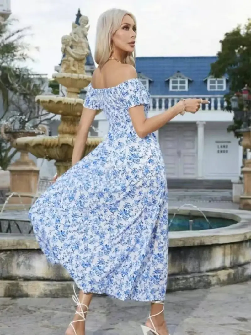 Full Size Slit Off-Shoulder Floral Midi Dress Plus Size 19