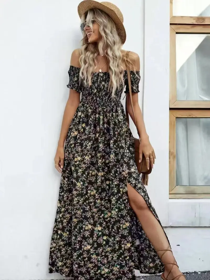 Full Size Slit Off-Shoulder Floral Midi Dress Plus Size 22