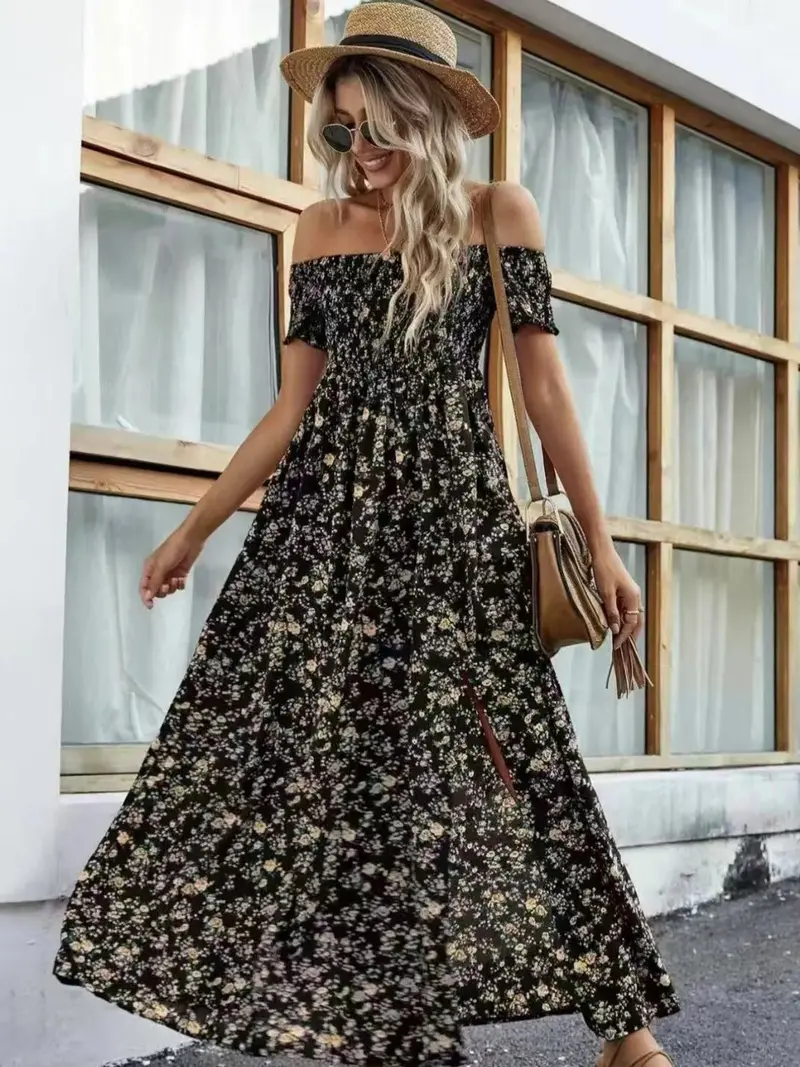 Full Size Slit Off-Shoulder Floral Midi Dress Plus Size 25