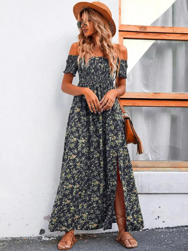 Full Size Slit Off-Shoulder Floral Midi Dress Plus Size 4