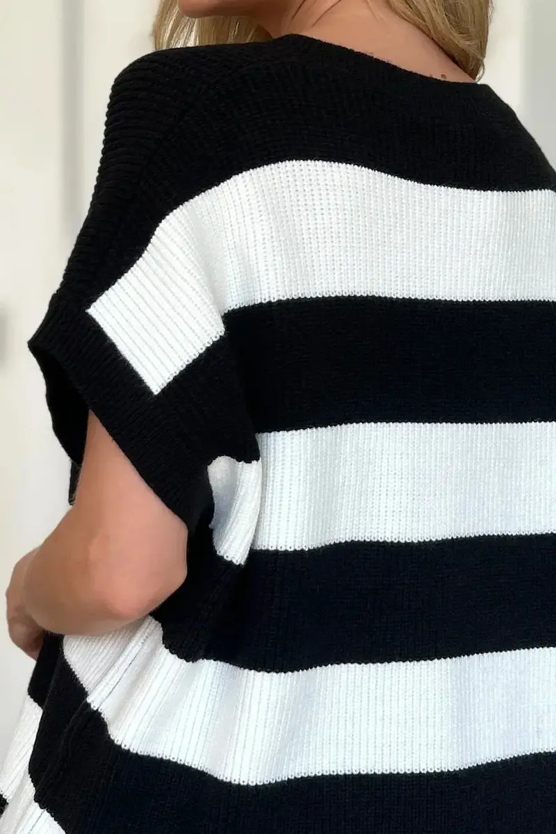 Full Size Striped V-Neck Short Sleeve Sweater 5
