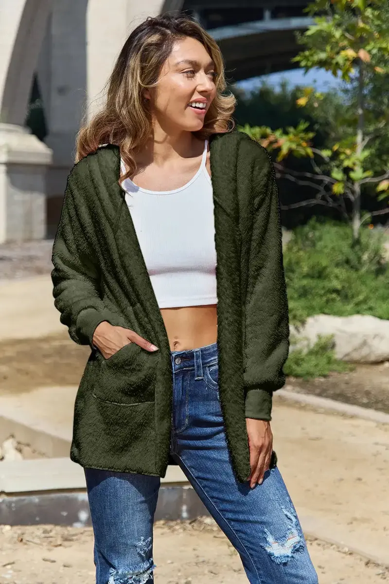 Full Size Teddy Hooded Jacket With Pockets 13