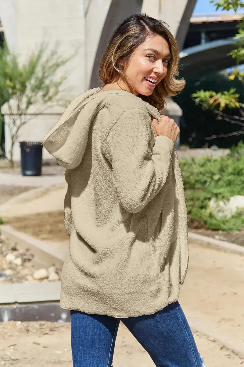 Full Size Teddy Hooded Jacket With Pockets 14