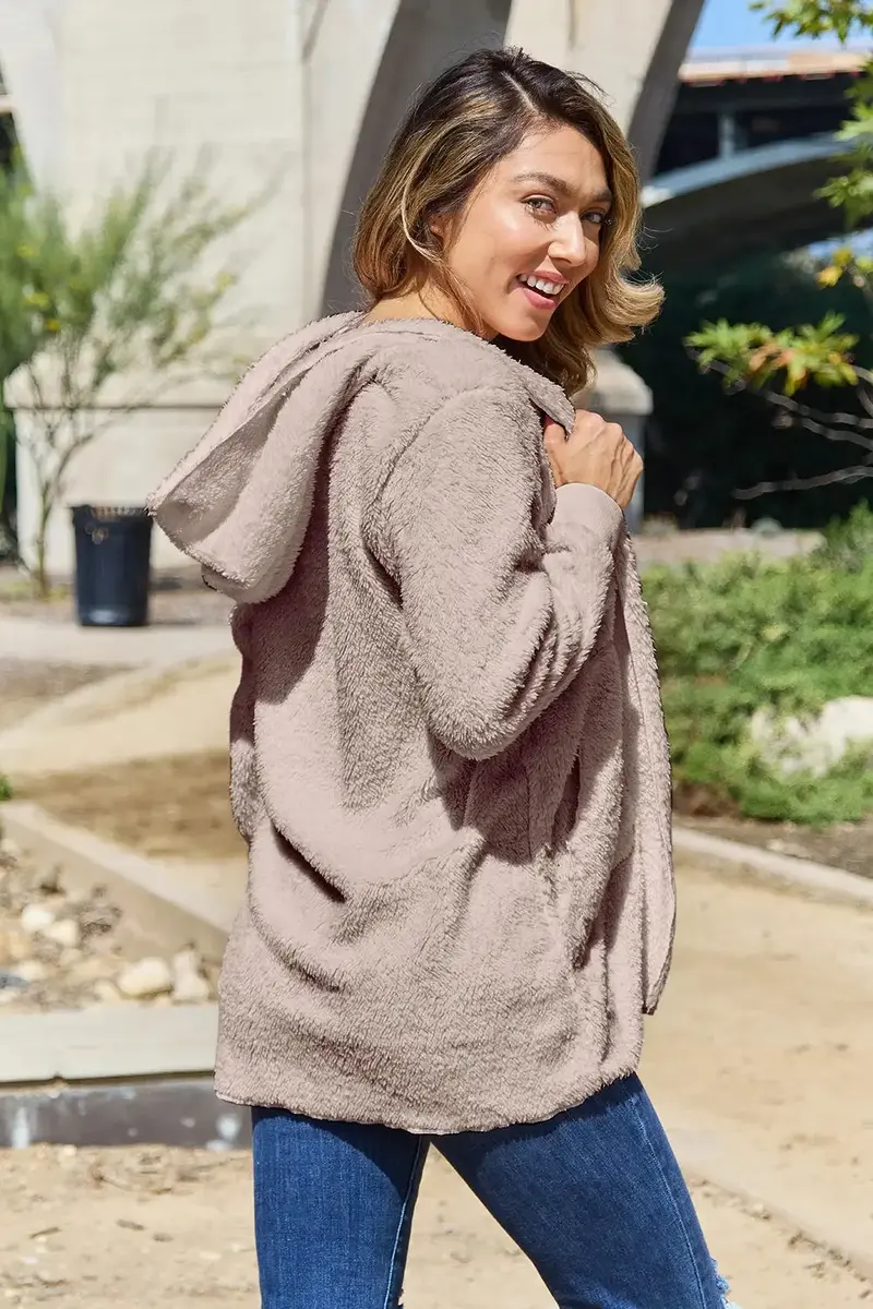 Full Size Teddy Hooded Jacket With Pockets 18