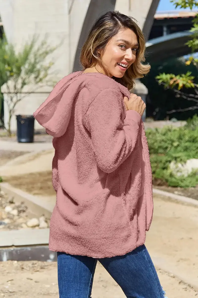 Full Size Teddy Hooded Jacket With Pockets 20