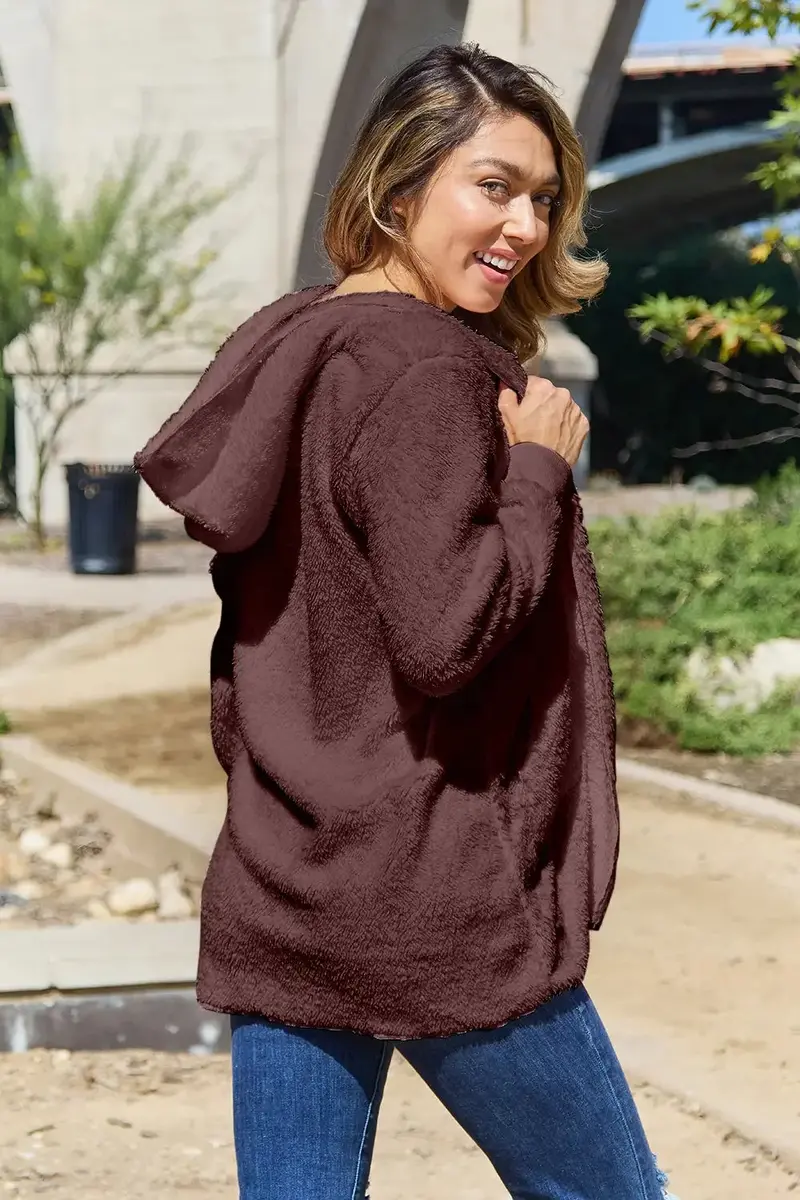 Full Size Teddy Hooded Jacket With Pockets 23