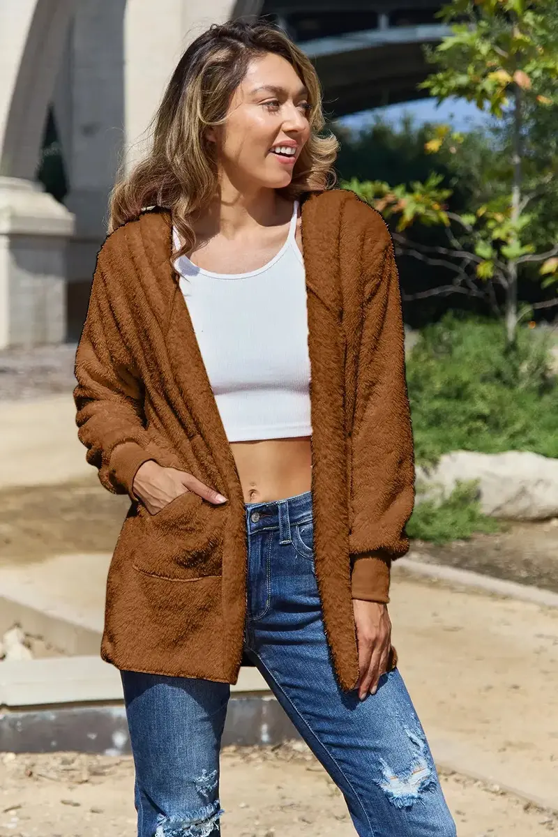 Full Size Teddy Hooded Jacket With Pockets 25