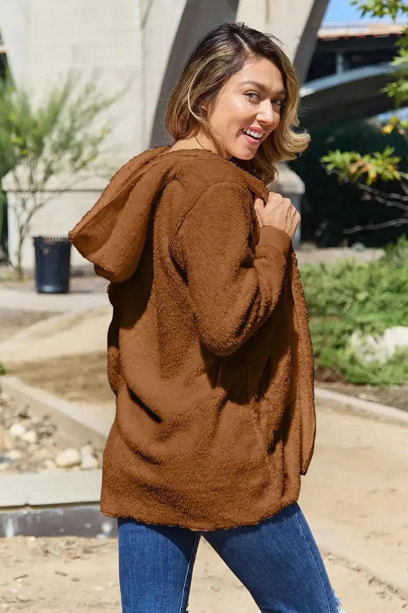 Full Size Teddy Hooded Jacket With Pockets 27