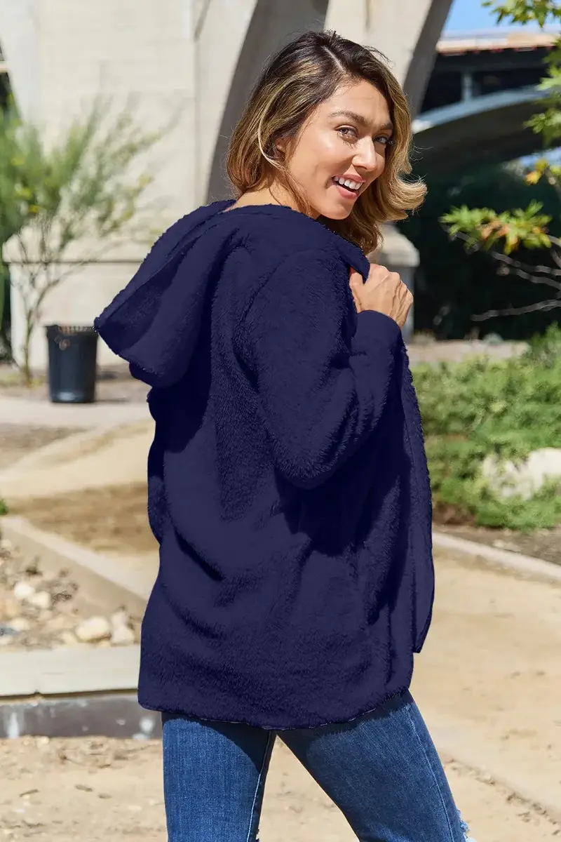 Full Size Teddy Hooded Jacket With Pockets 29