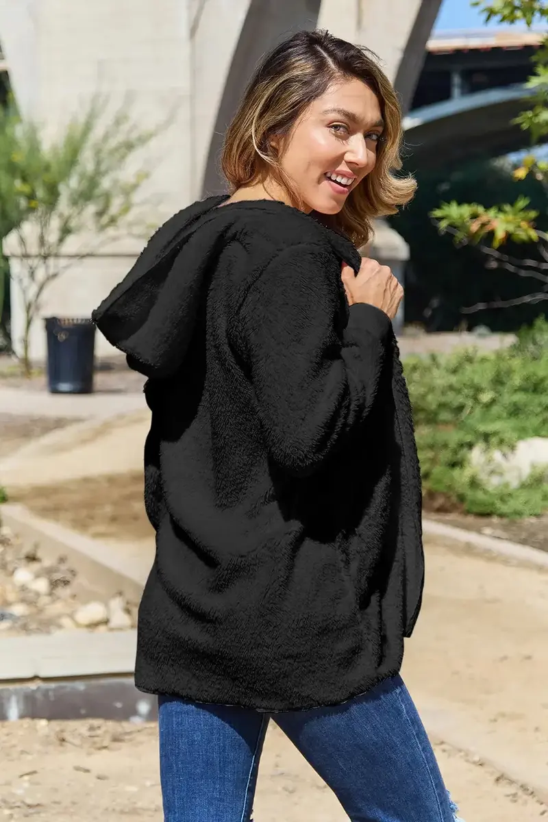 Full Size Teddy Hooded Jacket With Pockets 3
