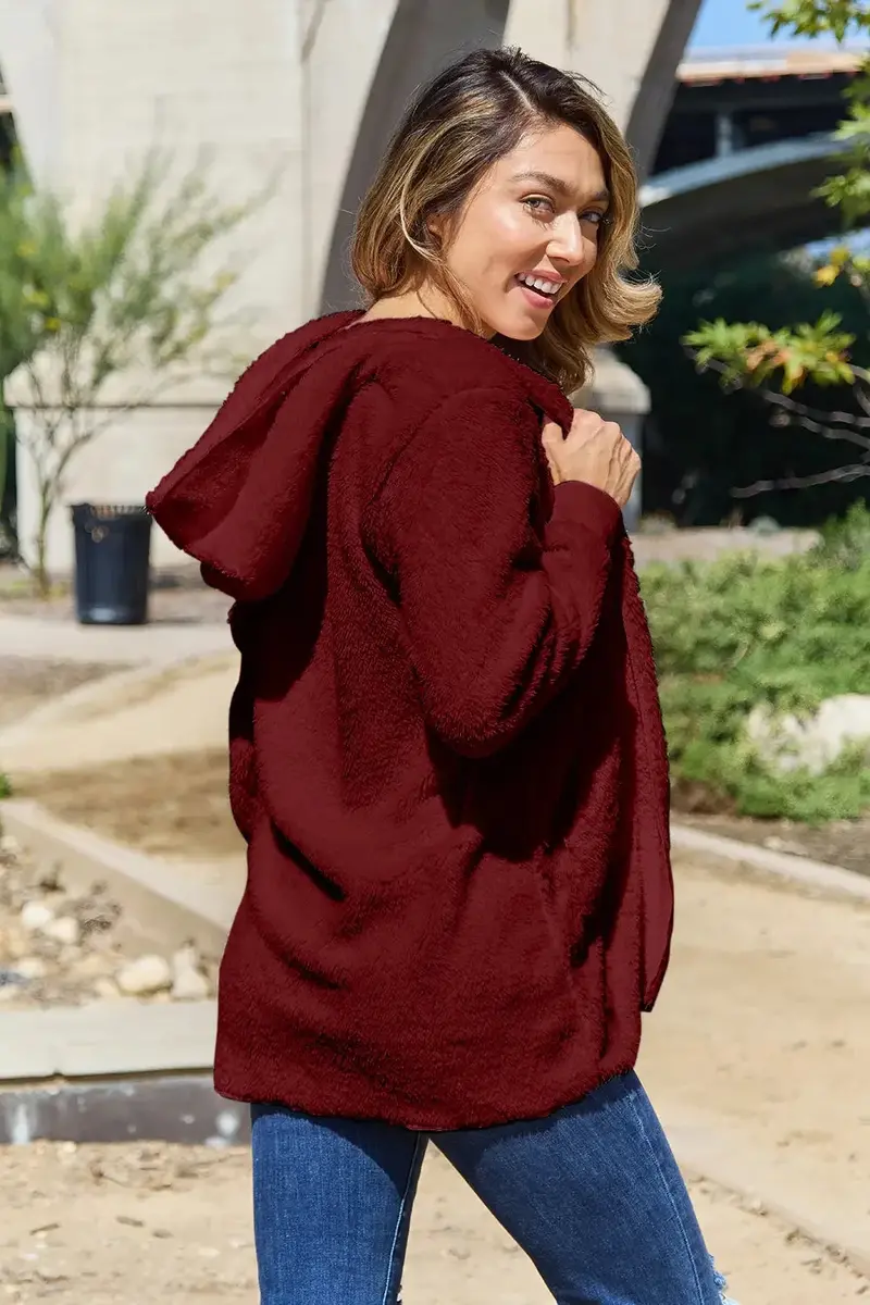 Full Size Teddy Hooded Jacket With Pockets 32