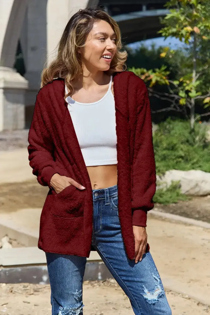 Full Size Teddy Hooded Jacket With Pockets 33