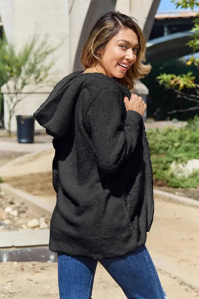 Full Size Teddy Hooded Jacket With Pockets 35
