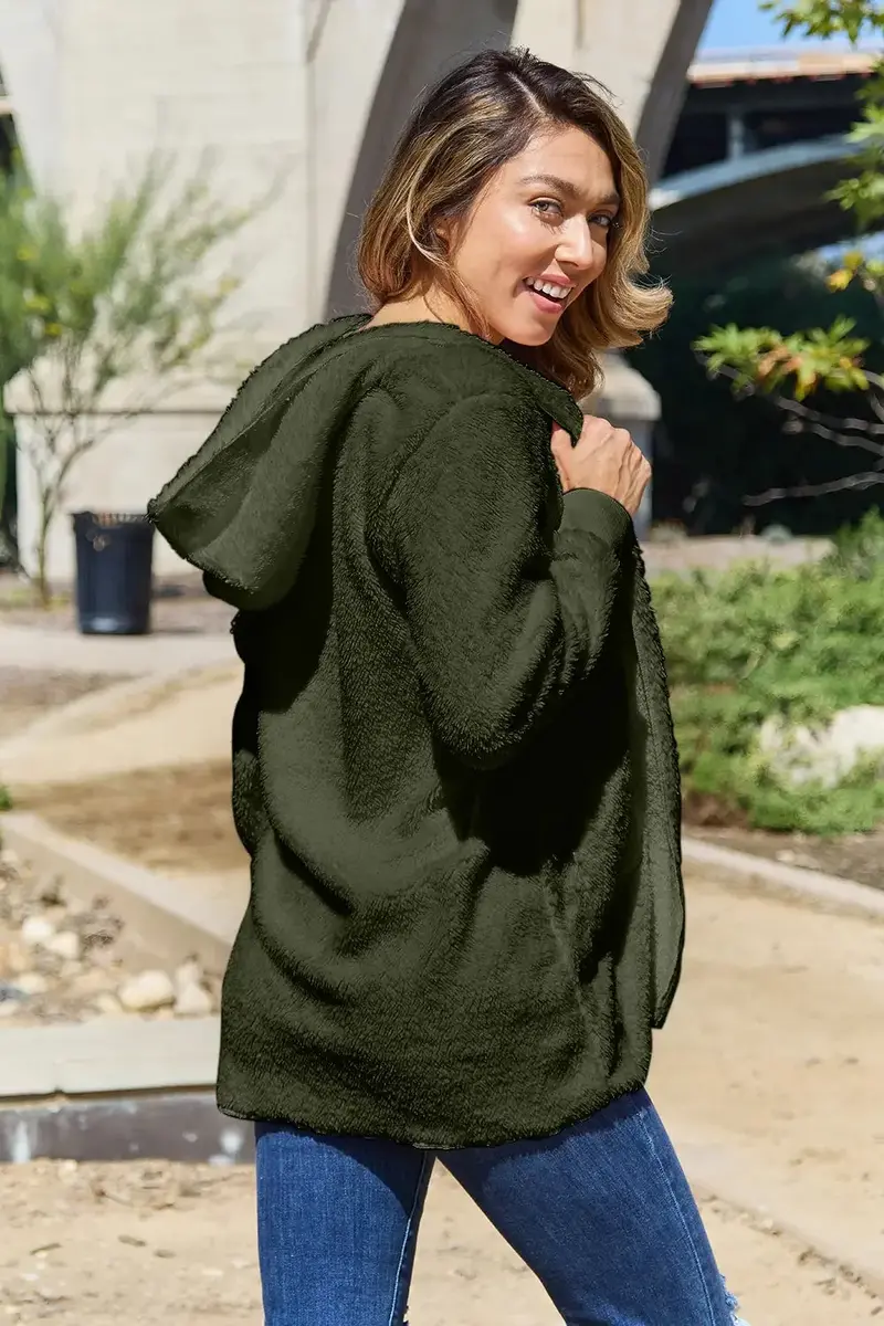 Full Size Teddy Hooded Jacket With Pockets 9
