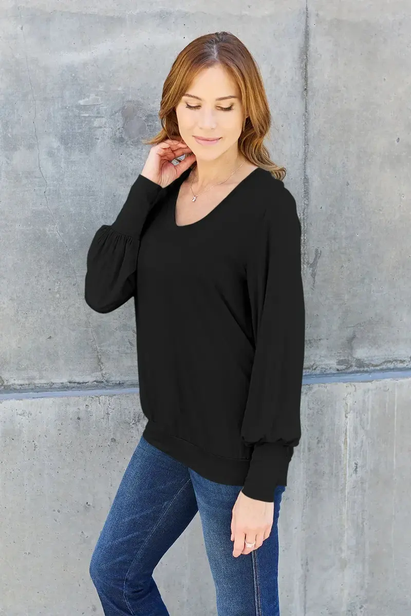 Full Size V-Neck Lantern Sleeve Top 10