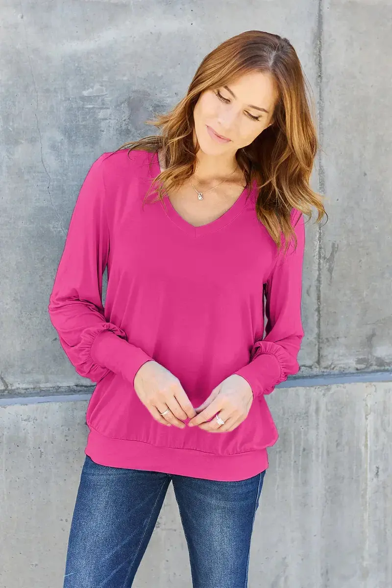 Full Size V-Neck Lantern Sleeve Top 10