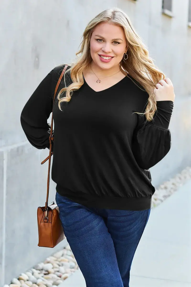 Full Size V-Neck Lantern Sleeve Top 12