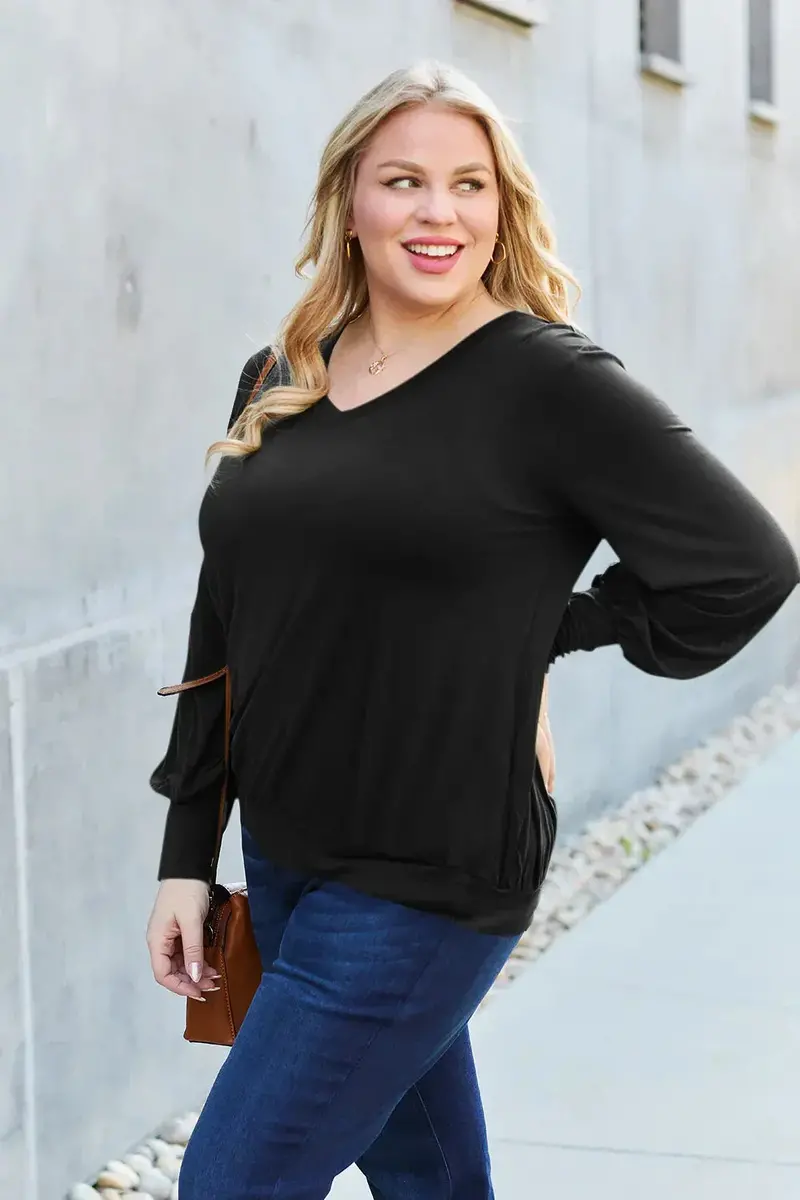 Full Size V-Neck Lantern Sleeve Top 13