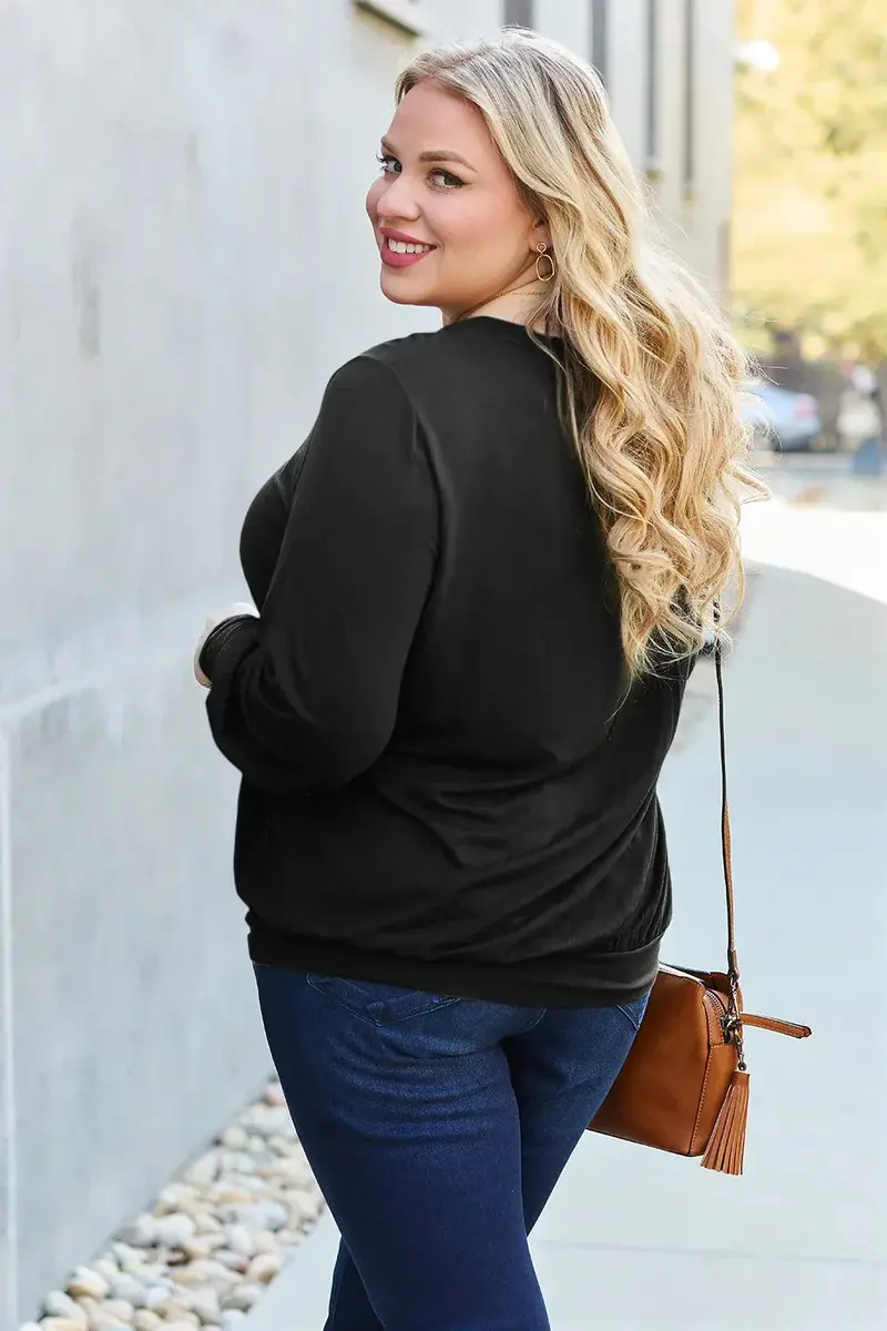Full Size V-Neck Lantern Sleeve Top 14